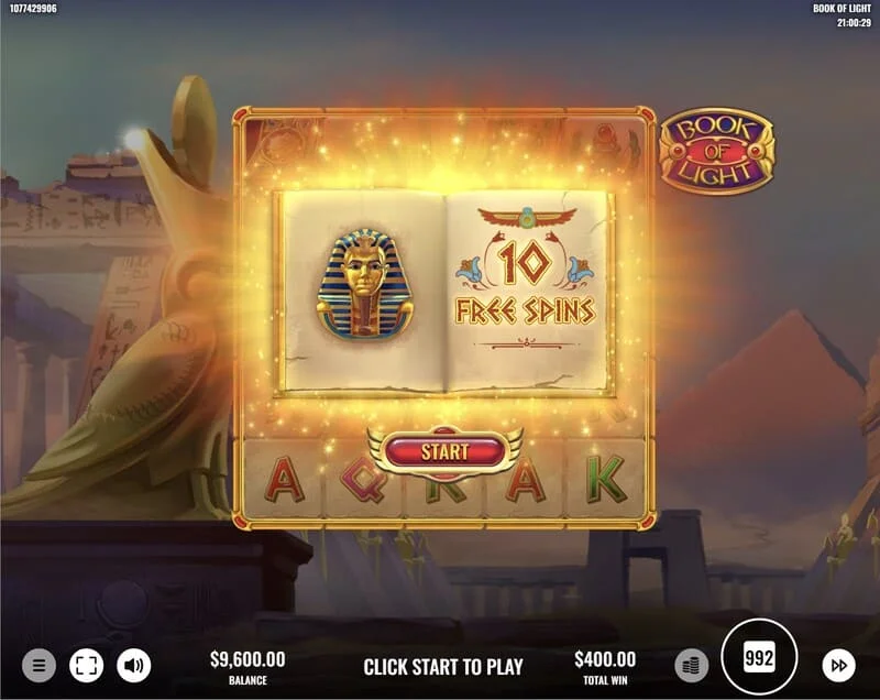 Book of Lights - acionando Free Spins e símbolo expansivo